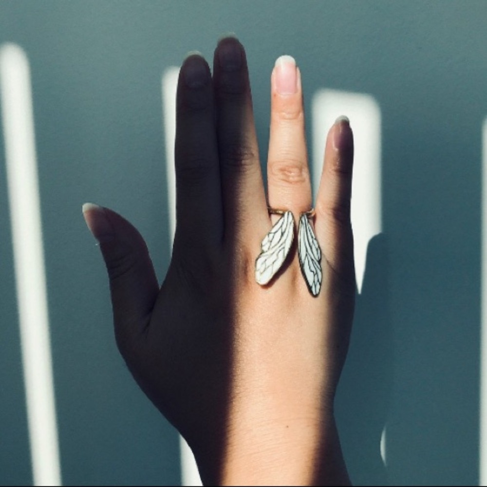 White Dragonfly Wings Ring Adjustable Vintage - image 6